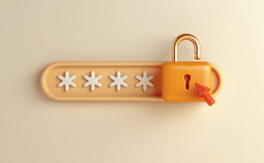 Sicheres Passwort Bild mit einem mit Sternchen verschlüsseltem Code und einem Schloss.