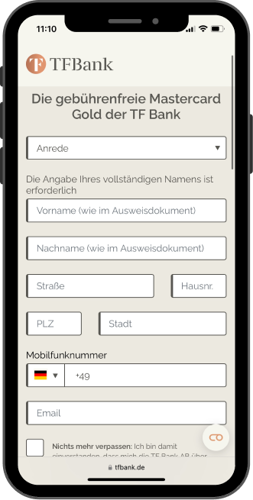 Screenshot Kreditkarte beantragen